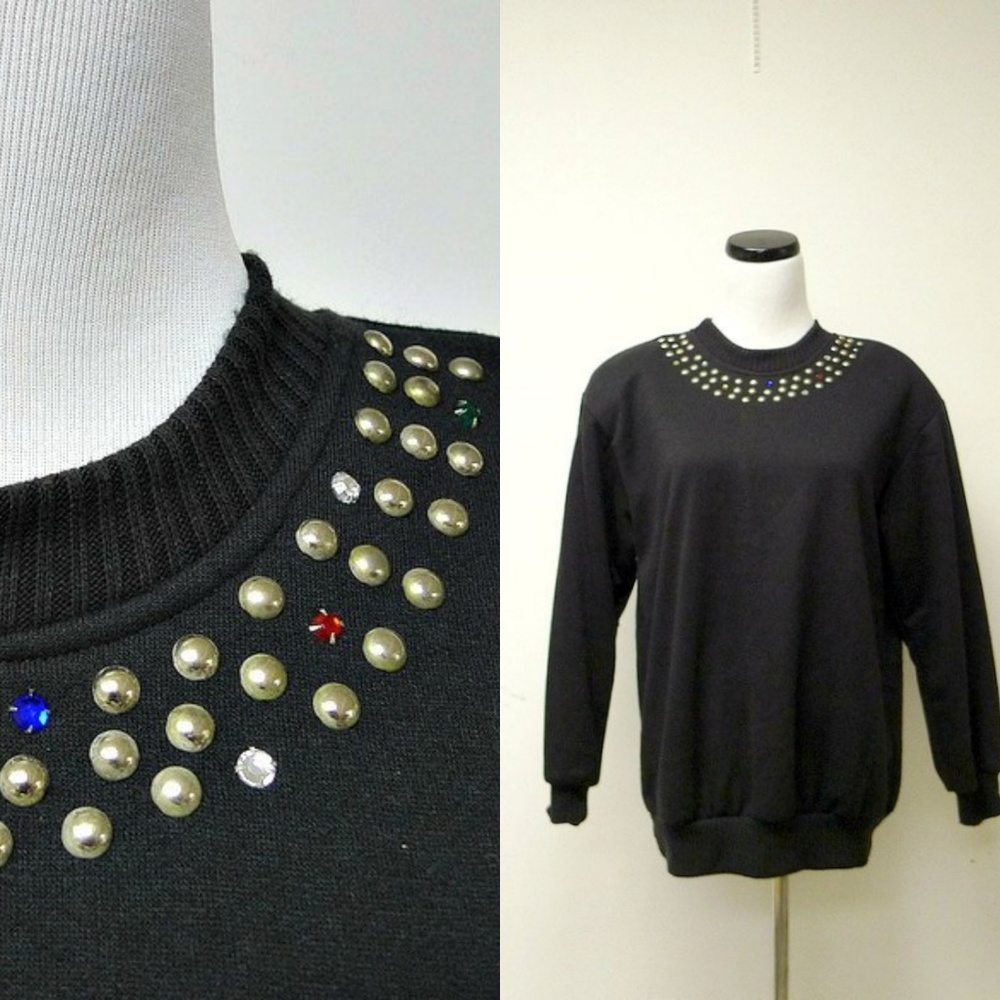 vtg 80s PREDICTIONS black sweater